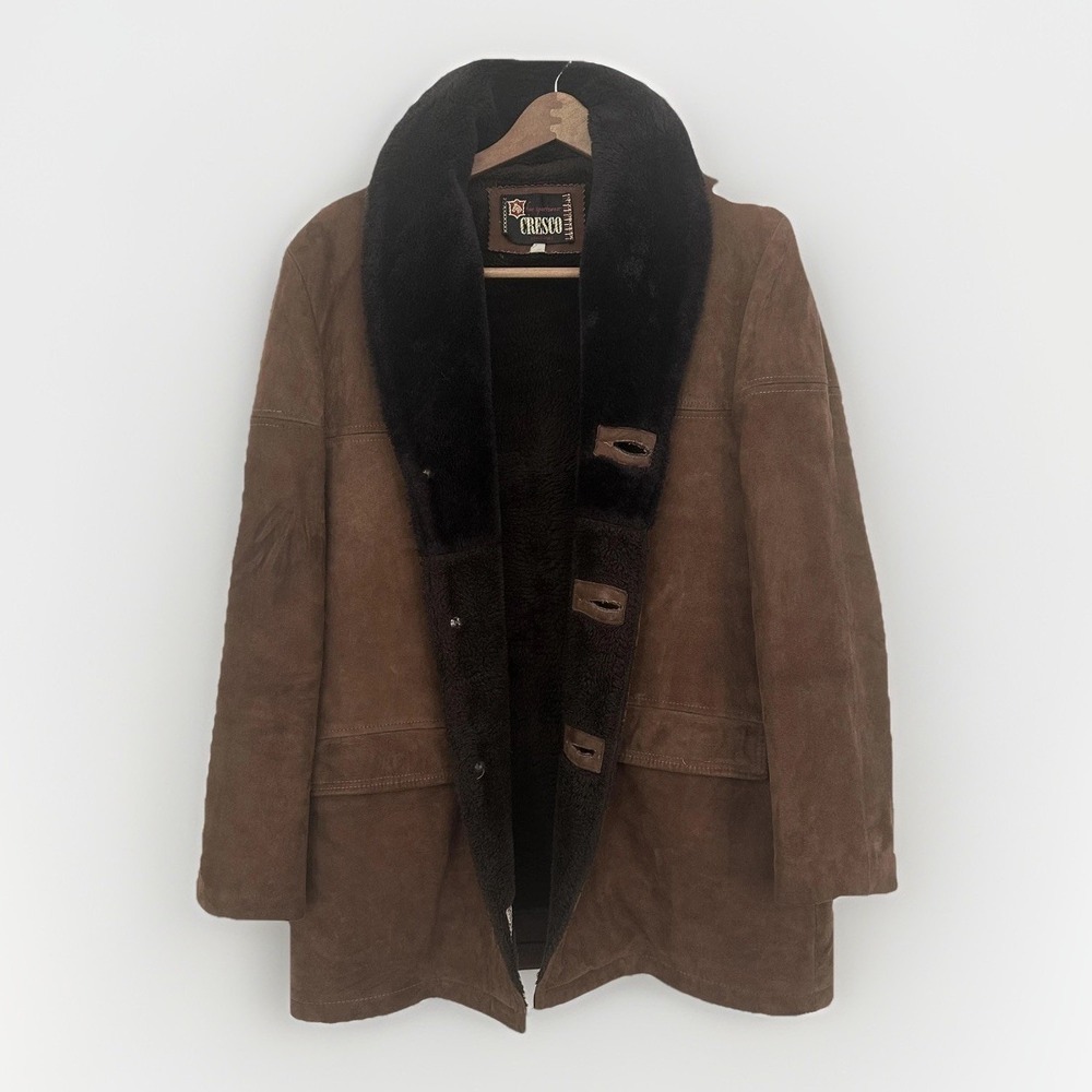 Vintage 70s Jacket‎ Mens 38 Suede Leather Sherpa Lined Shawl Marlboro Coat
